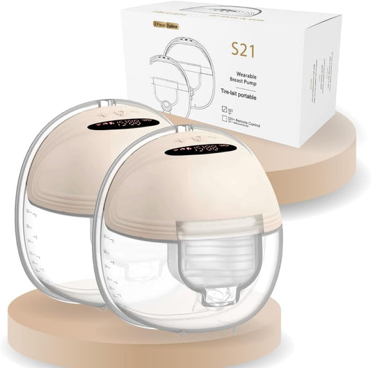 Wearable Breast Pump S21 - Smart Display, Leak-Proof Design, Hands-Free Double Portable Electric with 3 Modes &12 Levels (Beige-2pack)