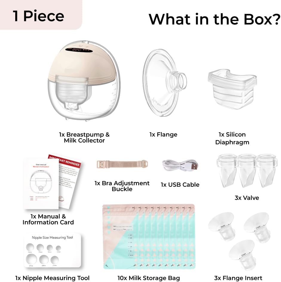 Wearable Breast Pump S21 - Smart Display, Leak-Proof Design, Hands-Free Double Portable Electric with 3 Modes &12 Levels (Beige-1pack)