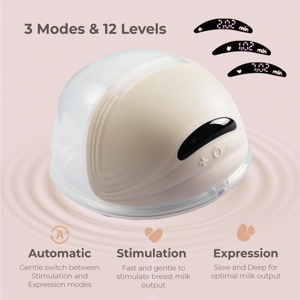 Wearable Breast Pump S21 - Smart Display, Leak-Proof Design, Hands-Free Double Portable Electric with 3 Modes &12 Levels (Beige-2pack)