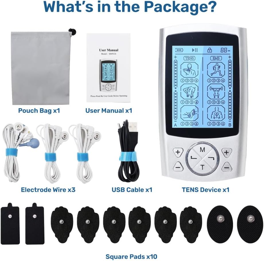 DrBash TENS & EMS unit Machine with Dual Channel 24 Modes Muscle Stimulator for Pain Relief Therapy