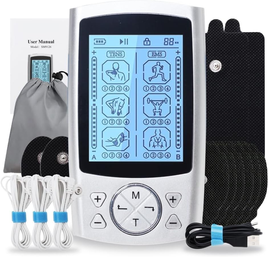 DrBash TENS & EMS unit Machine with Dual Channel 24 Modes Muscle Stimulator for Pain Relief Therapy