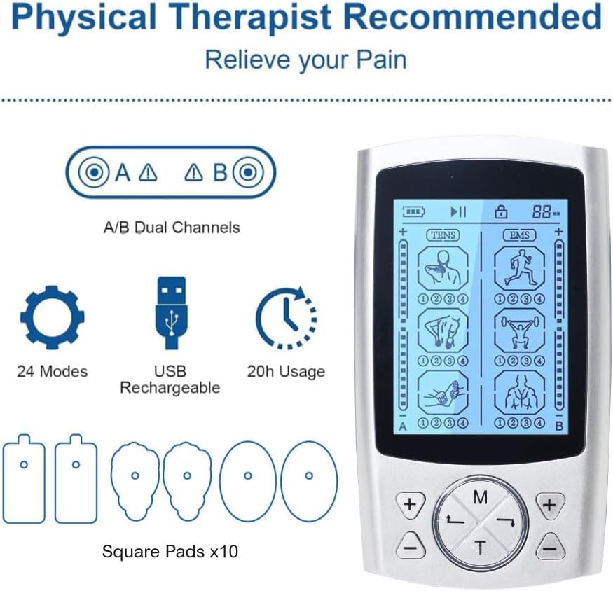 DrBash TENS & EMS unit Machine with Dual Channel 24 Modes Muscle Stimulator for Pain Relief Therapy