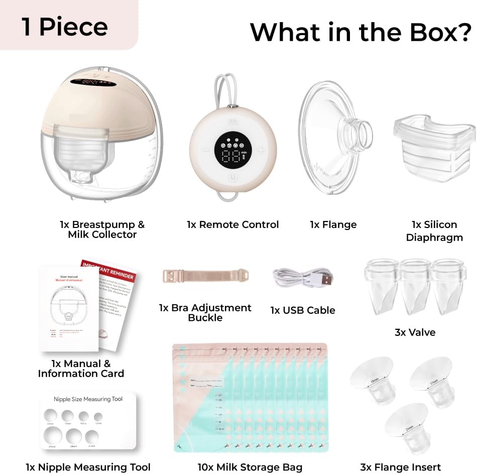 Wearable Breast Pump S21 Remote Controlled - Smart Display, Leak-Proof Design, Hands-Free Double Portable Electric with 3 Modes &12 Levels (Beige - RC 1PACK)