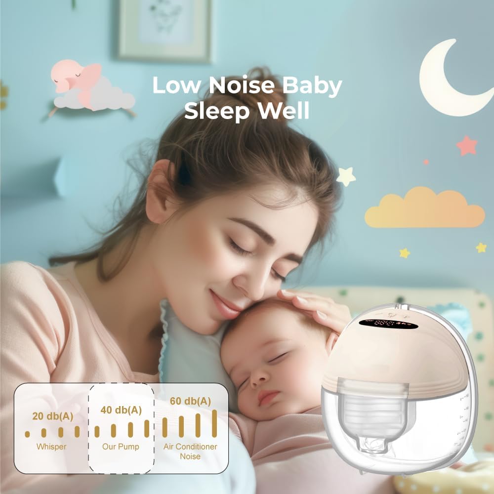 Wearable Breast Pump S21 - Smart Display, Leak-Proof Design, Hands-Free Double Portable Electric with 3 Modes &12 Levels (Beige-2pack)