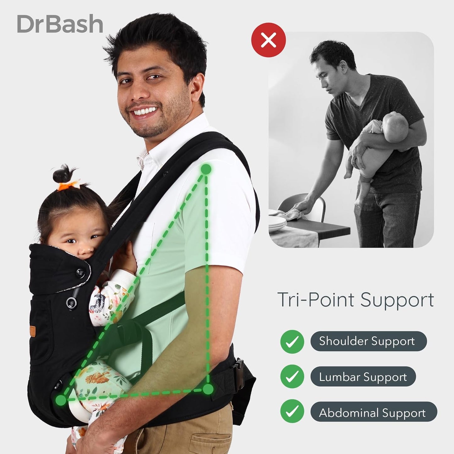 Baby Carrier Newborn to Toddler - Ergonomic, Cozy and Lightweight Infant Carrier, Effortless & Ideal for Hands-Free Parenting, Enhanced Lumbar Support (Black)