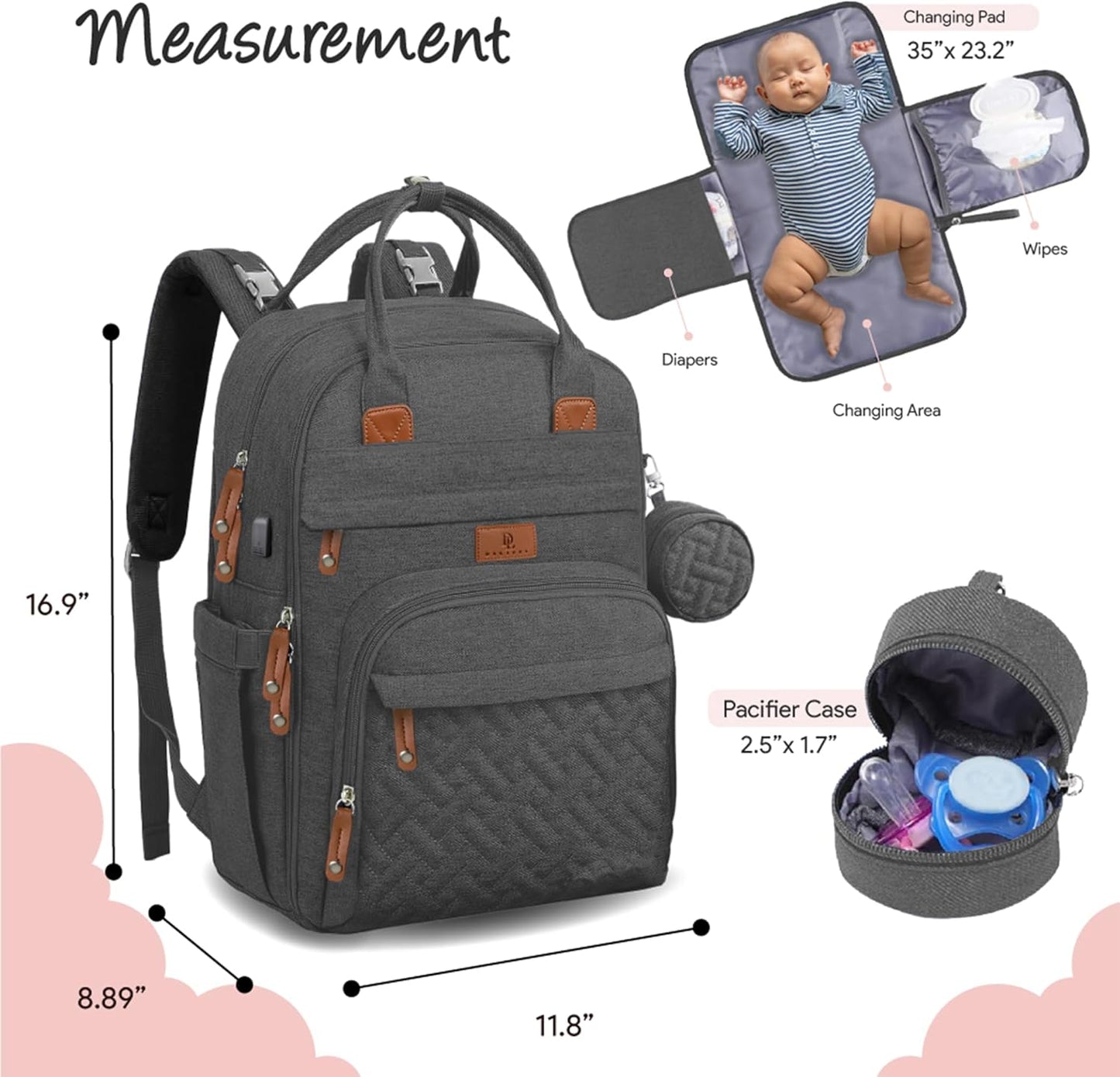 Diaper Bag Backpack –Large Multifunction Travel Baby Bag- ChangingPad,StrollerStraps for Moms & Dads –Newborn Essentials