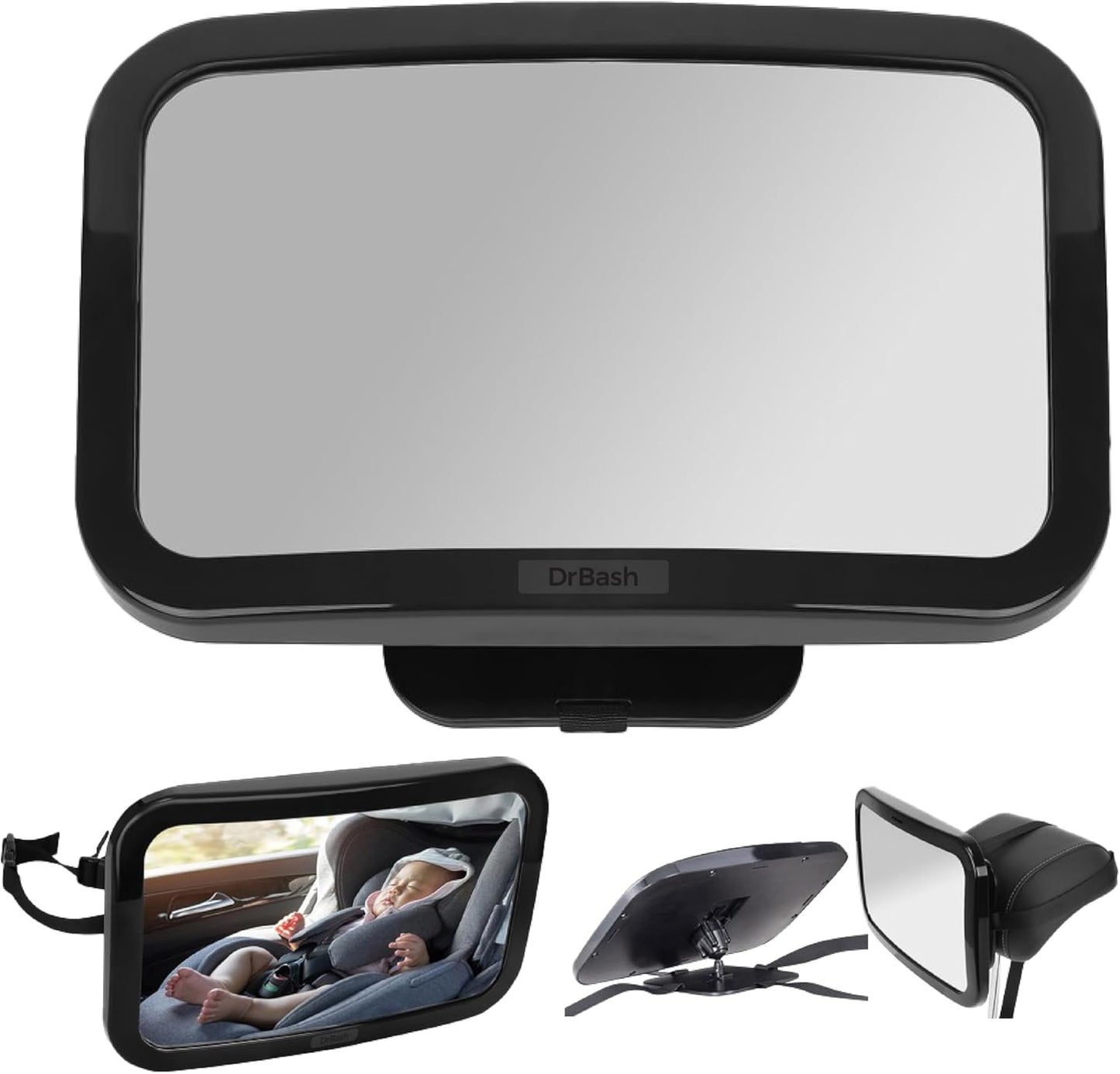 DrBash Baby Car Mirror for Back Seat - 100% Shatterproof, 360° Baby Rotation, New Born Baby Essentials, Rear Facing, Universal & Shake-Proof