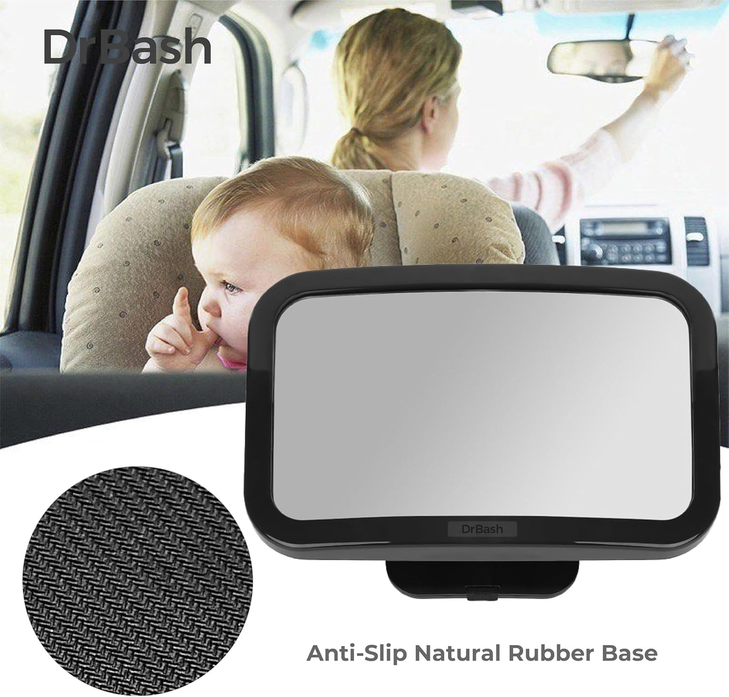 DrBash Baby Car Mirror for Back Seat - 100% Shatterproof, 360° Baby Rotation, New Born Baby Essentials, Rear Facing, Universal & Shake-Proof