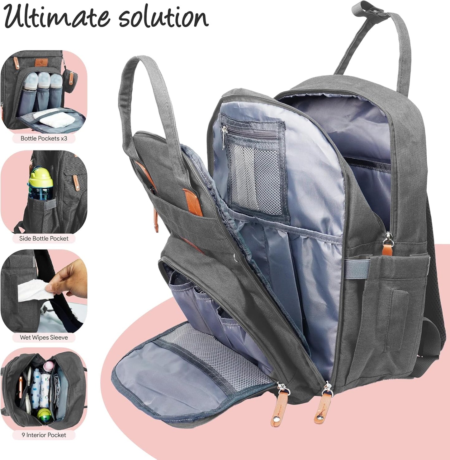 Diaper Bag Backpack –Large Multifunction Travel Baby Bag- ChangingPad,StrollerStraps for Moms & Dads –Newborn Essentials