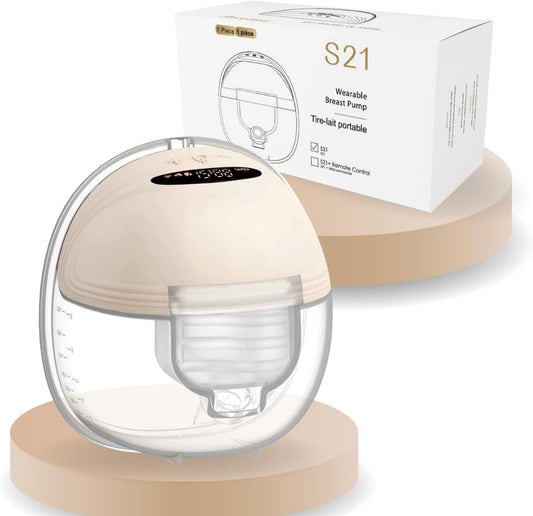 Wearable Breast Pump S21 - Smart Display, Leak-Proof Design, Hands-Free Double Portable Electric with 3 Modes &12 Levels (Beige-1pack)