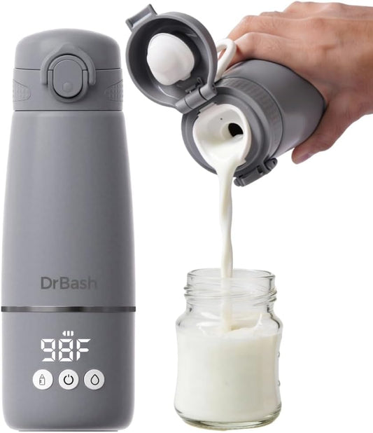 DrBash Portable Milk Warmer- Dual Heating Modes Milk & Water, Portable Bottle Warmer with Fast Heating,Leak-proof,Adjustable Temperature Display,Auto shutoff,Ideal for Travel & Night Feeding