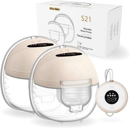 Wearable Breast Pump S21 Remote Controlled - Smart Display, Leak-Proof Design, Hands-Free Double Portable Electric with 3 Modes &12 Levels (Beige -RC 2PACK)