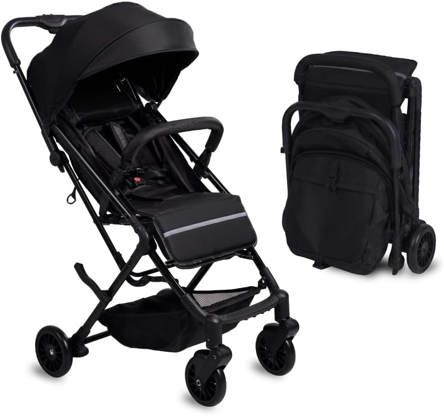 DrBash Compact Fold Baby Stroller, Lightweight Travel Toddler Stroller with One-Hand Fold, UPF50+ Extendable Canopy, Reclining Seat, Cup Holder, Easy Carry Design