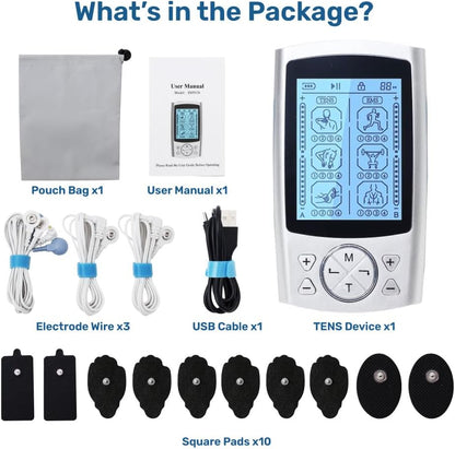 DrBash TENS & EMS unit Machine with Dual Channel 24 Modes Muscle Stimulator for Pain Relief Therapy