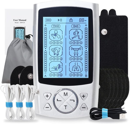 DrBash TENS & EMS unit Machine with Dual Channel 24 Modes Muscle Stimulator for Pain Relief Therapy