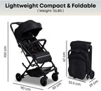 DrBash Compact Fold Baby Stroller, Lightweight Travel Toddler Stroller with One-Hand Fold, UPF50+ Extendable Canopy, Reclining Seat, Cup Holder, Easy Carry Design