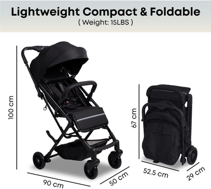 DrBash Compact Fold Baby Stroller, Lightweight Travel Toddler Stroller with One-Hand Fold, UPF50+ Extendable Canopy, Reclining Seat, Cup Holder, Easy Carry Design
