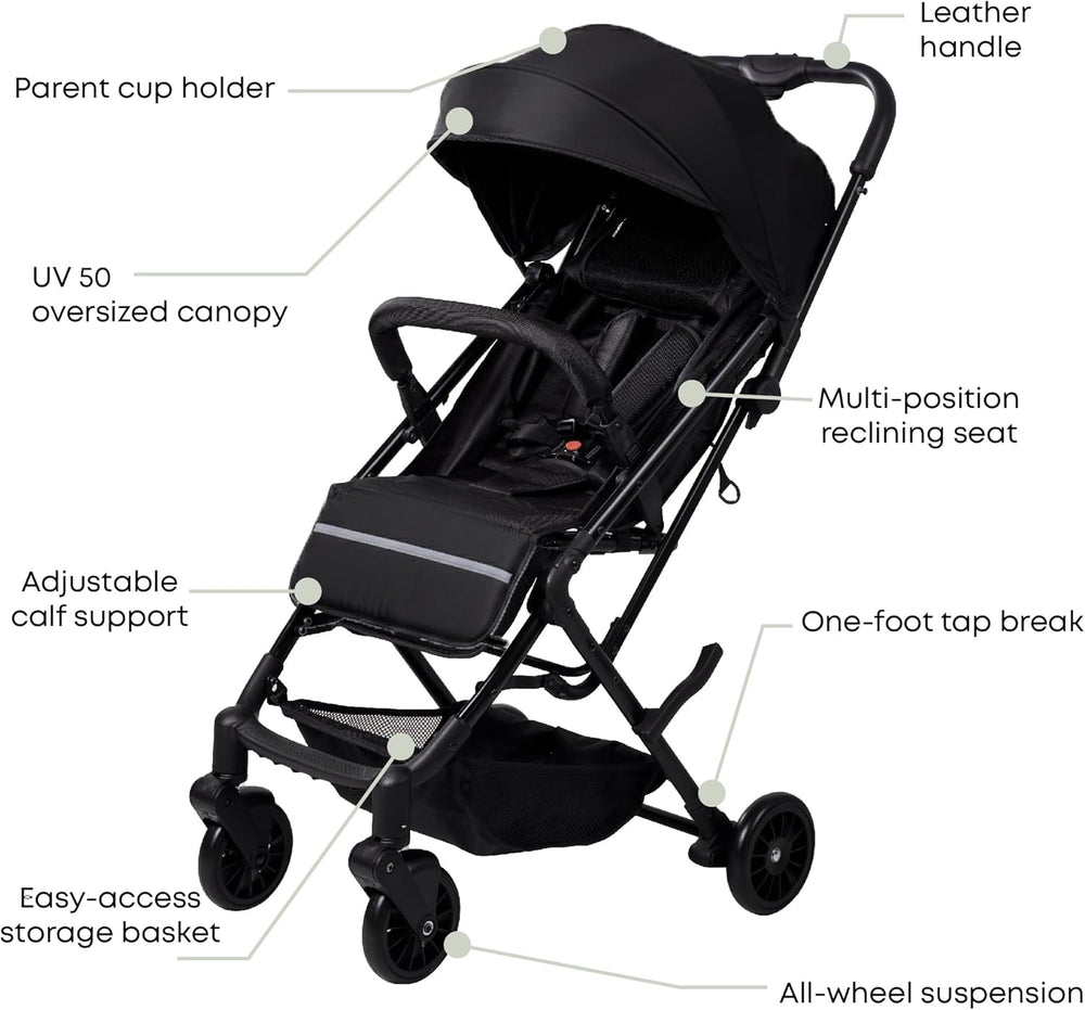 DrBash Compact Fold Baby Stroller, Lightweight Travel Toddler Stroller with One-Hand Fold, UPF50+ Extendable Canopy, Reclining Seat, Cup Holder, Easy Carry Design