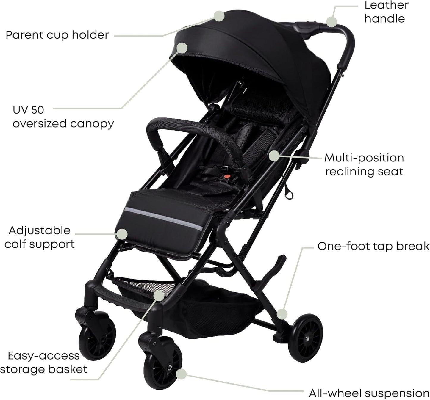 DrBash Compact Fold Baby Stroller, Lightweight Travel Toddler Stroller with One-Hand Fold, UPF50+ Extendable Canopy, Reclining Seat, Cup Holder, Easy Carry Design