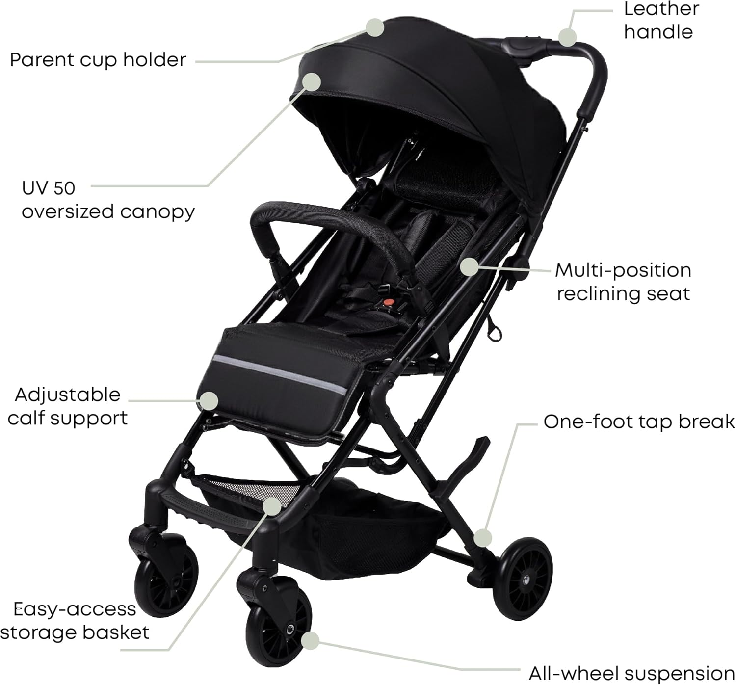DrBash Compact Fold Baby Stroller, Lightweight Travel Toddler Stroller with One-Hand Fold, UPF50+ Extendable Canopy, Reclining Seat, Cup Holder, Easy Carry Design