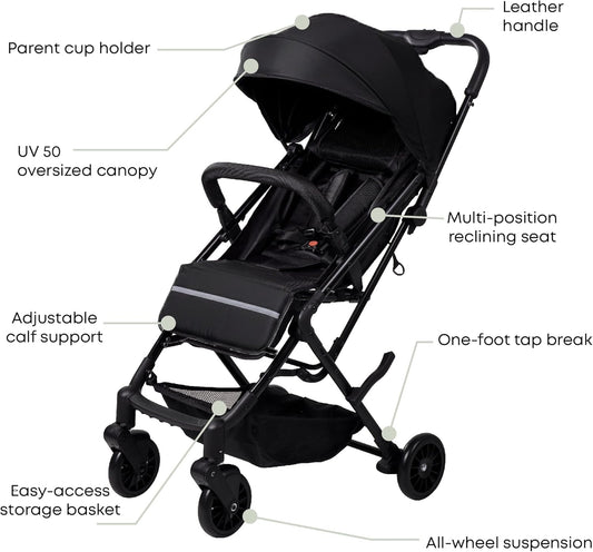 DrBash Compact Fold Baby Stroller, Lightweight Travel Toddler Stroller with One-Hand Fold, UPF50+ Extendable Canopy, Reclining Seat, Cup Holder, Easy Carry Design