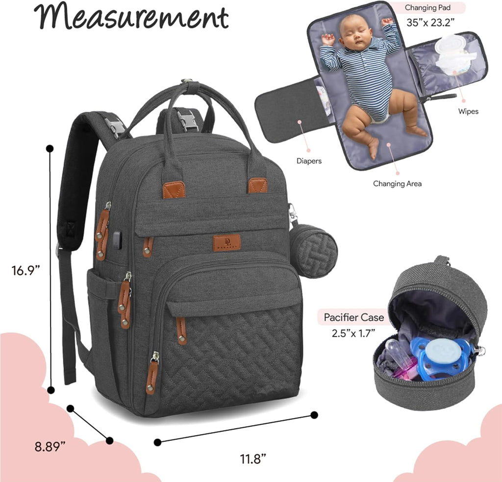 Diaper Bag Backpack –Large Multifunction Travel Baby Bag- ChangingPad,StrollerStraps for Moms & Dads –Newborn Essentials