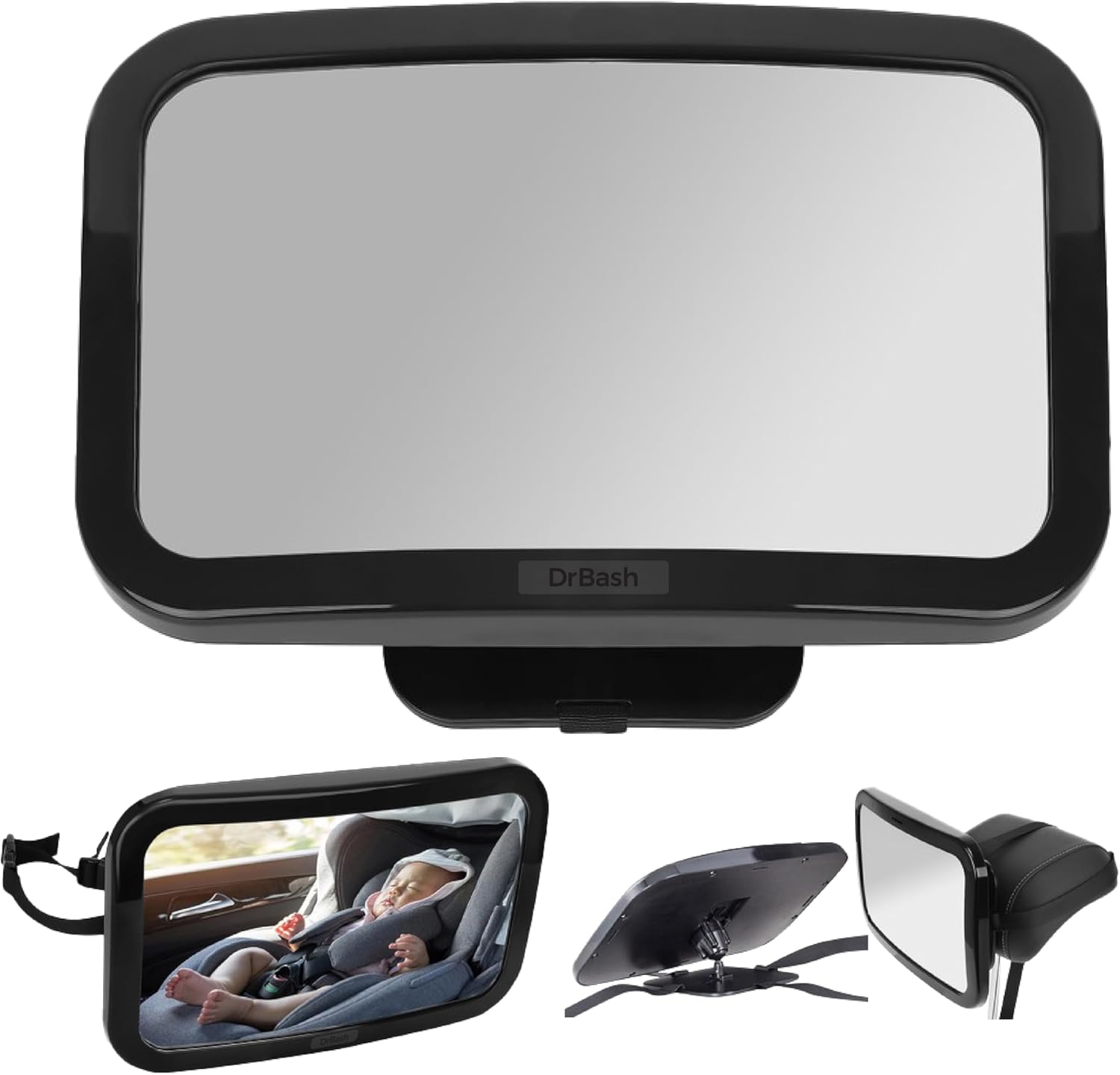 DrBash Baby Car Mirror for Back Seat - 100% Shatterproof, 360° Baby Rotation, New Born Baby Essentials, Rear Facing, Universal & Shake-Proof