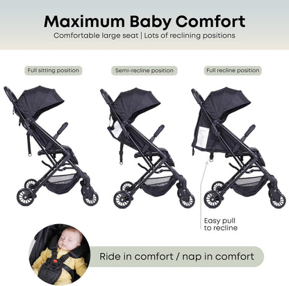 DrBash Compact Fold Baby Stroller, Lightweight Travel Toddler Stroller with One-Hand Fold, UPF50+ Extendable Canopy, Reclining Seat, Cup Holder, Easy Carry Design