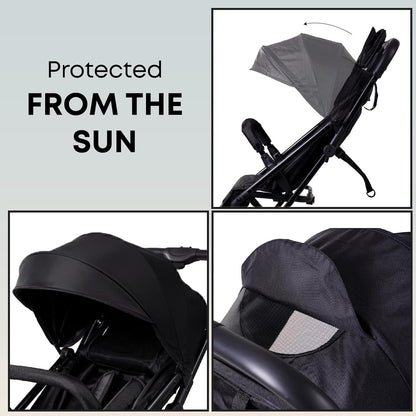 DrBash Compact Fold Baby Stroller, Lightweight Travel Toddler Stroller with One-Hand Fold, UPF50+ Extendable Canopy, Reclining Seat, Cup Holder, Easy Carry Design
