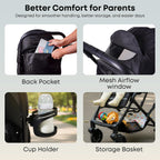 DrBash Compact Fold Baby Stroller, Lightweight Travel Toddler Stroller with One-Hand Fold, UPF50+ Extendable Canopy, Reclining Seat, Cup Holder, Easy Carry Design