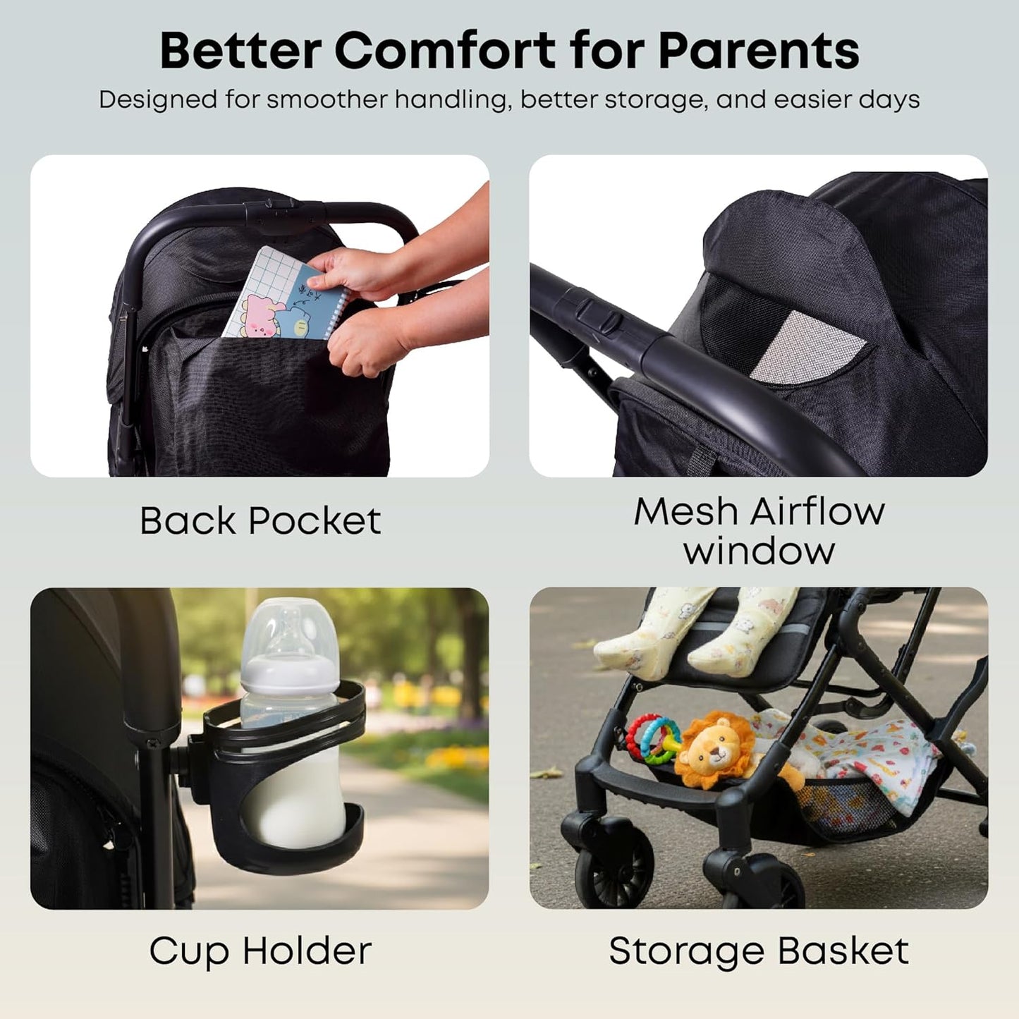 DrBash Compact Fold Baby Stroller, Lightweight Travel Toddler Stroller with One-Hand Fold, UPF50+ Extendable Canopy, Reclining Seat, Cup Holder, Easy Carry Design