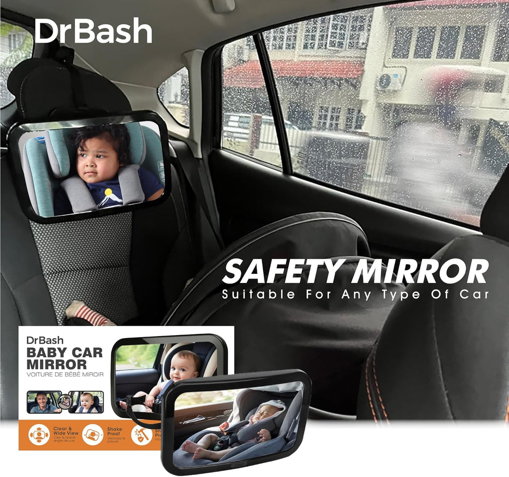 DrBash Baby Car Mirror for Back Seat - 100% Shatterproof, 360° Baby Rotation, New Born Baby Essentials, Rear Facing, Universal & Shake-Proof